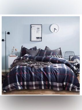 FULL Gingham Tartan Comforter Set 3Pc - NAVY PLAID